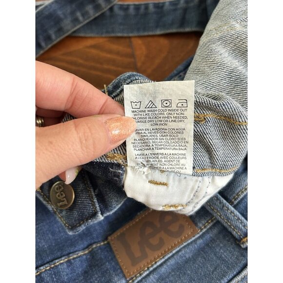 Lee Denim Bib Overall Shorts Womens M Blue Jean Pockets Shortalls Tomboy - Picture 5 of 7